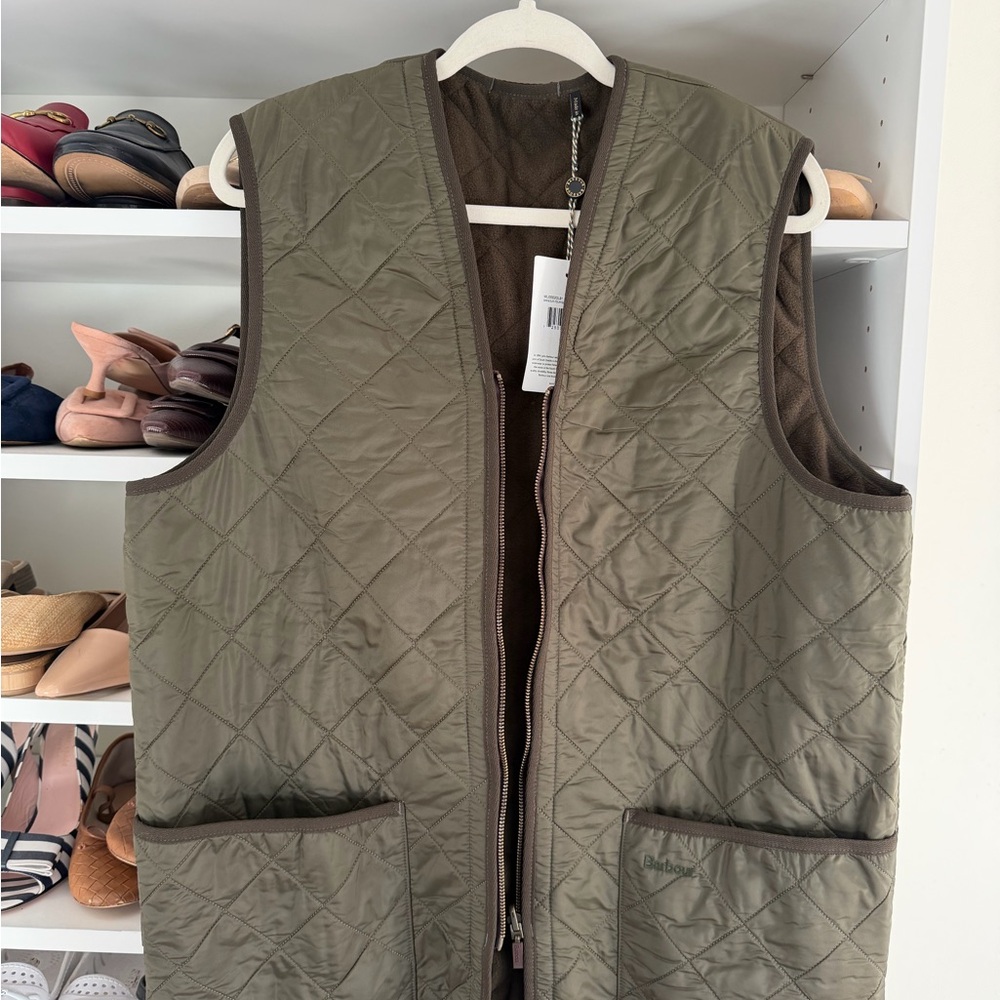 NWT Quilted Olive Vest with Zip Front